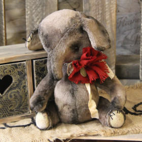 Vintage Künstler-Elefant Graubraun 25cm Shabby Chic Antik Elefant Stofftier Deko
