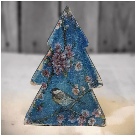 Vintage Tannenbaum Dekoaufsteller 11,5x16,5 cm Vogel blau