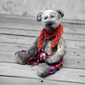 Vintage Künstlerbär m. Strickschal 34 cm