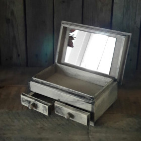 Vintage Schatulle mit Spiegel und 2 Schubladen 23,5x15x10cm