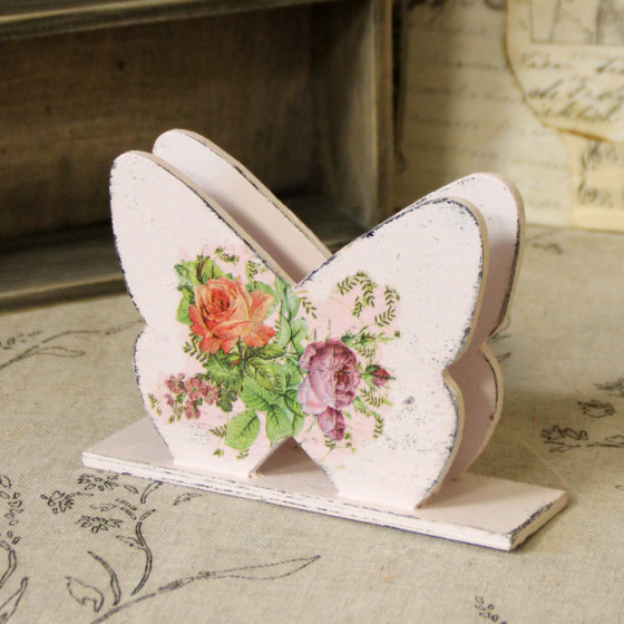 Vintage Serviettenhalter Schmetterling 16x4,5x11cm Rosen rosa