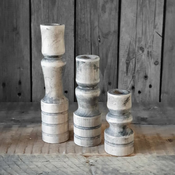 3er Set Vintage Holz-Kerzenhalter