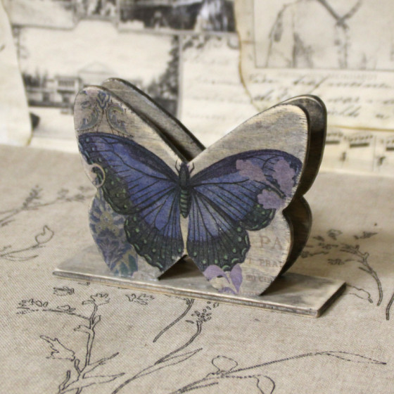 Vintage Serviettenhalter Holz Schmetterling Violett 16x4,5x11cm Handarbeit Serviettenständer Servietten Handgefertigt