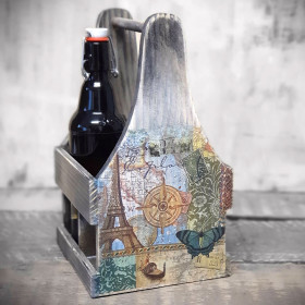 Vintage Flaschenständer für 4 Flaschen Holz...
