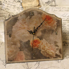 Vintage Uhr mit Uhrenwerk 29x27 cm Rosen