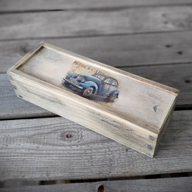 Vintage Holz Federkästchen mit Schiebedeckel 8x5,5x23cm