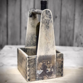 Vintage Flaschenständer für 4 Weinflaschen Holz Glasständer Flaschenhalter