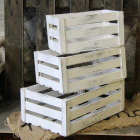 3 tlg Vintage Kistenset Holzkiste Kiste Kasten Holzkasten Obstkisten Weis Handarbeit