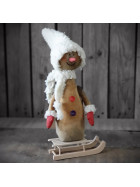 Design Stoffschneemann mit Mütze, Schal und Holzschlitten